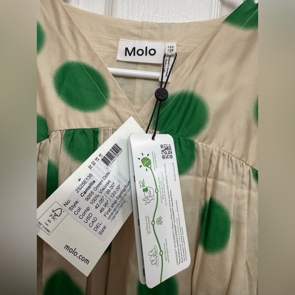 Molo Girls Green Polka Dot Dress Size 7/8 NWT Organic Viscose - Picture 5 of 10